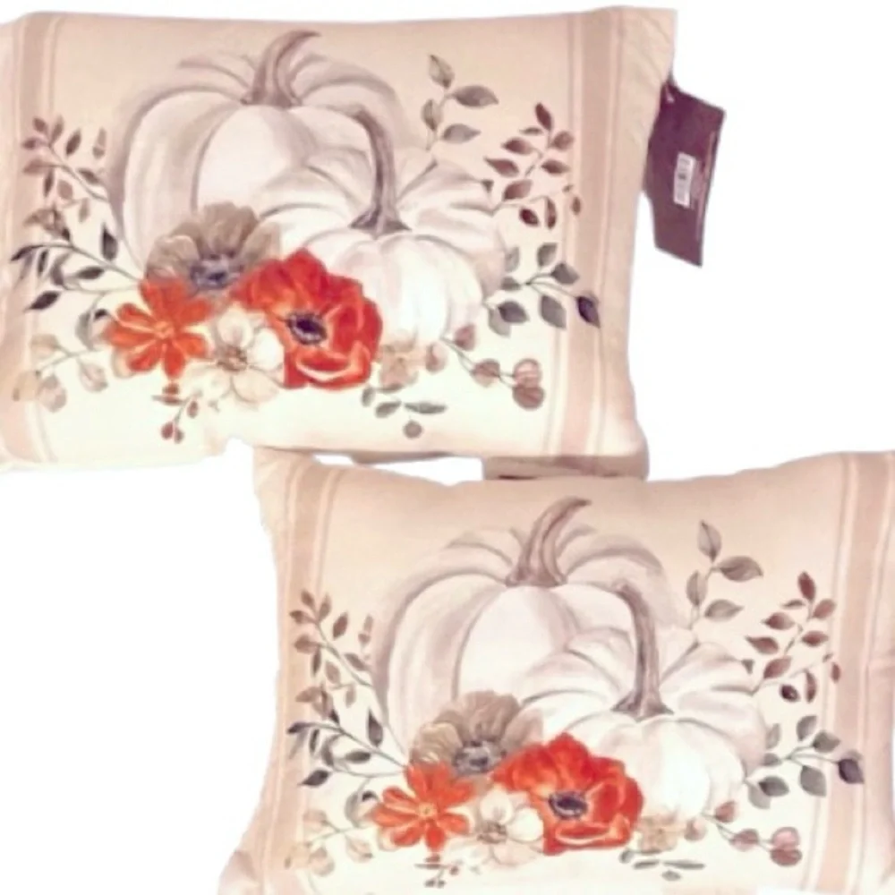 🆕- SET OF 2- White Pumpkin Harvest Pillow Size: 10